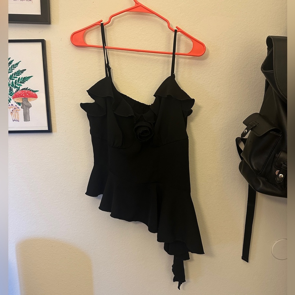 Black Asymmetrical Ruffle Top